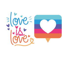 love is love and lgtbi heart bubble vector design
