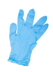 Fototapeta premium Blue medical glove on white background