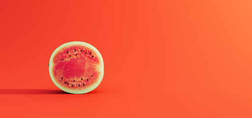 Fresh watermelon sliced in half on lush orange background 3D Rendering