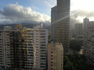 Fototapeta na wymiar Aerial view of downtown buildings in Honolulu Hawaii