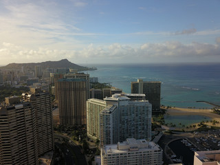 Aerial view of downtown buildings in Honolulu Hawaii