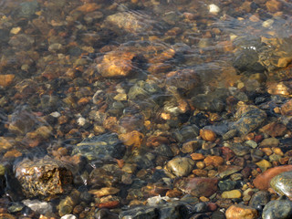 Rocky bottom of the river near the shore