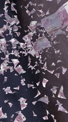 Flying euro banknotes on a outer space starry background. Money flying in the outer space. 500 EURO in color. Vertical orientation. 3D illustration