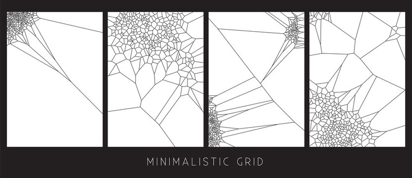Minimal voronoi grids set. Geometric glass clusters. Cool trendy abstract backdrop for banner, poster, flyer etc. Vector template