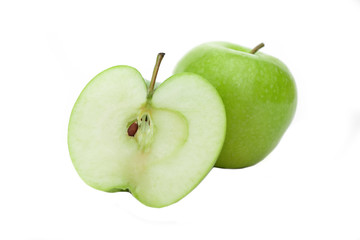 Green Apple on an isolated white background. Proper nutrition. Diet.