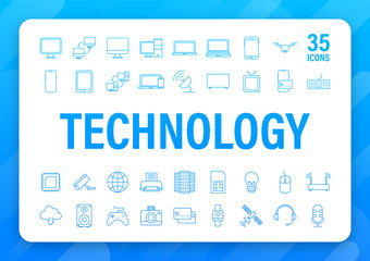 Technology icon on white background. Information technology. Digital communication. Device icon. Global network connection. Vector stock illustration.