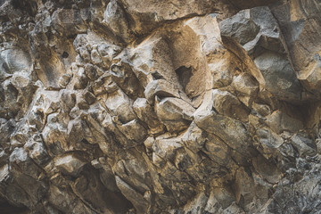 Wall of basalt rock formations