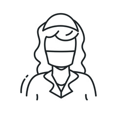  Nurse or doctor line icon.Doctor wears a medical uniform and face mask. Isolated vector healthcare illustration
