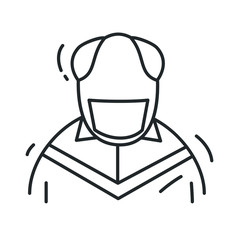 Old man in a medical mask line icon.Grandpa uses a mask to protect himself from flu, coronavirus and air pollution. Isolated vector healthcare illustration
