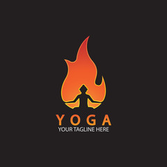 yoga fire logo icon design template