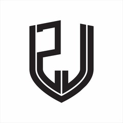 ZJ Logo monogram with emblem shield design isolated on white background