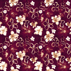 Watercolor magnolia flowers on dark background 
seamless pattern, floral backdrop