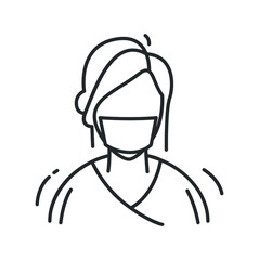 Woman in a face protection mask line icon.Teen girl wears a medical  mask to protect herself from flu, coronavirus and air pollution. Isolated vector healthcare illustration.
