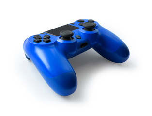 Blue video game controller isolated on white
