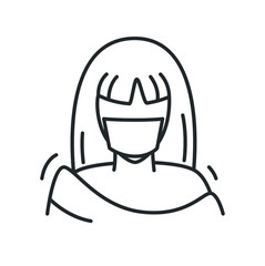 Sweet woman in a face protection mask line icon. Lady wears a medical mask to protect herself from flu, coronavirus and air pollution. Isolated vector healthcare illustration.
