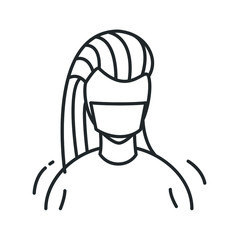  American girl in a face protection mask line icon.Woman wears a medical  mask to protect herself from flu,disease and air pollution. Isolated vector healthcare illustration