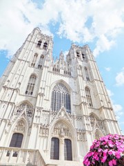 Cathedral of St. Michael and St. Gudula with flowers