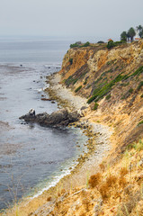 Breathtaking scenic and landscape view of coastline of Rancho Palos Verdes with vegetation and...