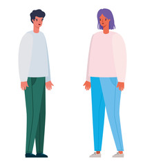 Woman and man avatar cartoon vector design