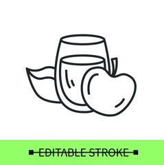 Glass of fresh apple juice line icon.Ripe apple.Healthy food.Isolated linear vector fruit drink illustration.Editable stroke
