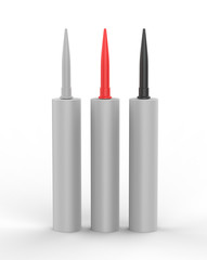 Blank industrial adhesives silicone sealant glue for branding and mock up design. 3d render illustration.