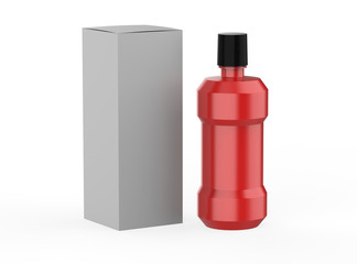 Metallic Plastic Bottle with box Mock up isolated on white background. 3d illustration