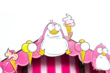 illustration of a pink pengin holding ice cream