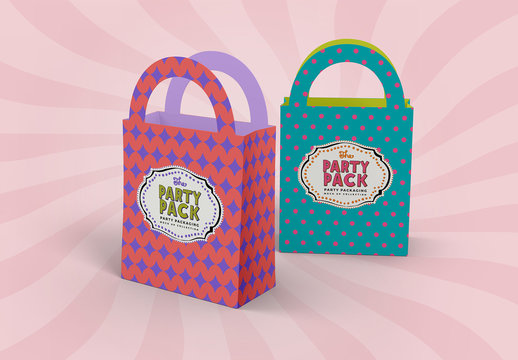 2 Square Paper Gift Bags Mockup
