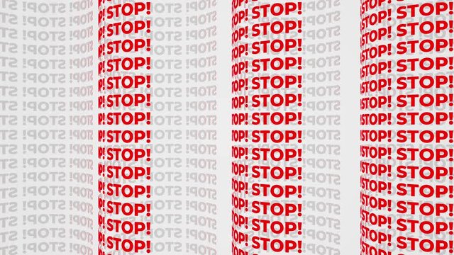 Stop text kinetic typography. Danger and warning concept