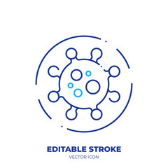 Virus cell line art vector icon with editable stroke. Outline symbol of microbe. Infection pictogram made of thin stroke. Isolated on background.