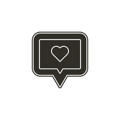 Black speech bubble with heart icon. Social media like symbol modern simple vector icon