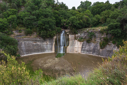 View of the Cabrit waterfall in meander of Casserres of Ter river, Osona, Catalonia, Spain