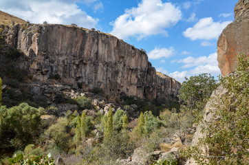 Beautiful unique landscape in Ihlara valley in Cappadocia, most famous valley in Turkey for hiking excursions.