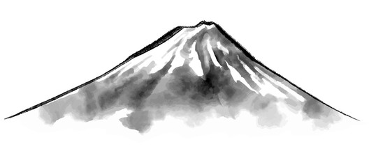 富士山の水墨画イラスト　年賀状素材