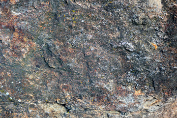 rough dark surface of a colorful natural rock with golden, black and orange tones - background texture of a stone for a wallpaper