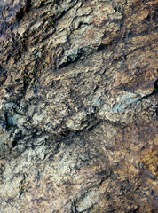 irregular rough surface of a colorful natural rock with blue, yellow, white, gray and orange tones - vertical background texture of a stone for a wallpaper