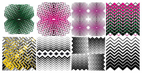 Set of Geometric zigzag pattern, seamless vector background. Futuristic bright design. Geometric tile in pop art. technological design. Memphis style