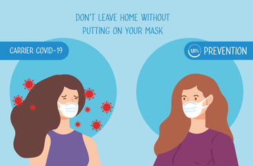 women using face mask with particles 2019 ncov vector illustration design