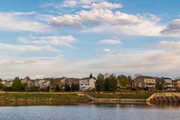 Fototapeta na wymiar Scenic landscape along the neighborhood trail in the residential area at West Tall Gate Creek in Aurora, Colorado
