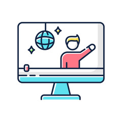 Concert video RGB color icon. Music event online streaming. Watching band live performance on Internet. Digital content creating. Isolated vector illustration