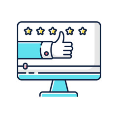 Testimonial video RGB color icon. Product review. Digital marketing content. Goods commentary. Purchase positive feedback. Isolated vector illustration