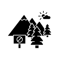 National park black glyph icon. Nature preservation. Environmental protection from pollution. Wildlife conservation. Save trees. Silhouette symbol on white space. Vector isolated illustration