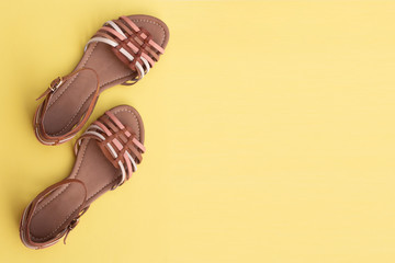 Women's shoes sandals on a yellow background