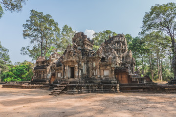 Fototapeta na wymiar Ancient Angkor Wat Ruins Panorama. Thommanon Temple. Siem Reap, Cambodia