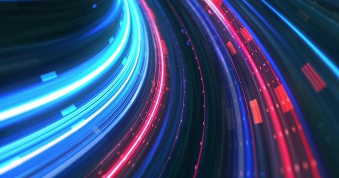 Abstract neon lights Sci-Fi futuristic Hi Tech virtual reality tunnel. Futuristic motion graphic. Ultra violet neon light glow. 4k 3D rendering, Seamless loop