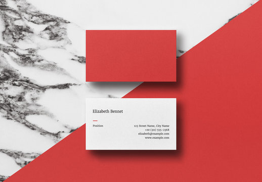 Red Business Card Mockup On Marble