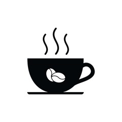 Coffee cup logo design. Coffee cup with coffee bean icon. Black cup of coffee vector template.