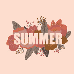 Obraz premium Text Summer cut in the Flower background vector illustration