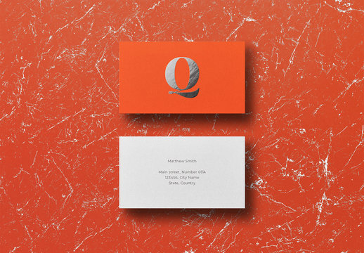 Bright Business Card Mockup Silver Foil