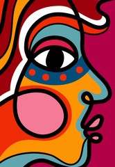 Een lijntekening abstract vrouw gezicht. Moderne doorlopende lijn kunst tribal portret. Etnische stijl vectorillustratie voor posters, wanddecoratie, draagtas, t-shirt print, mobiel hoesje, kaarten